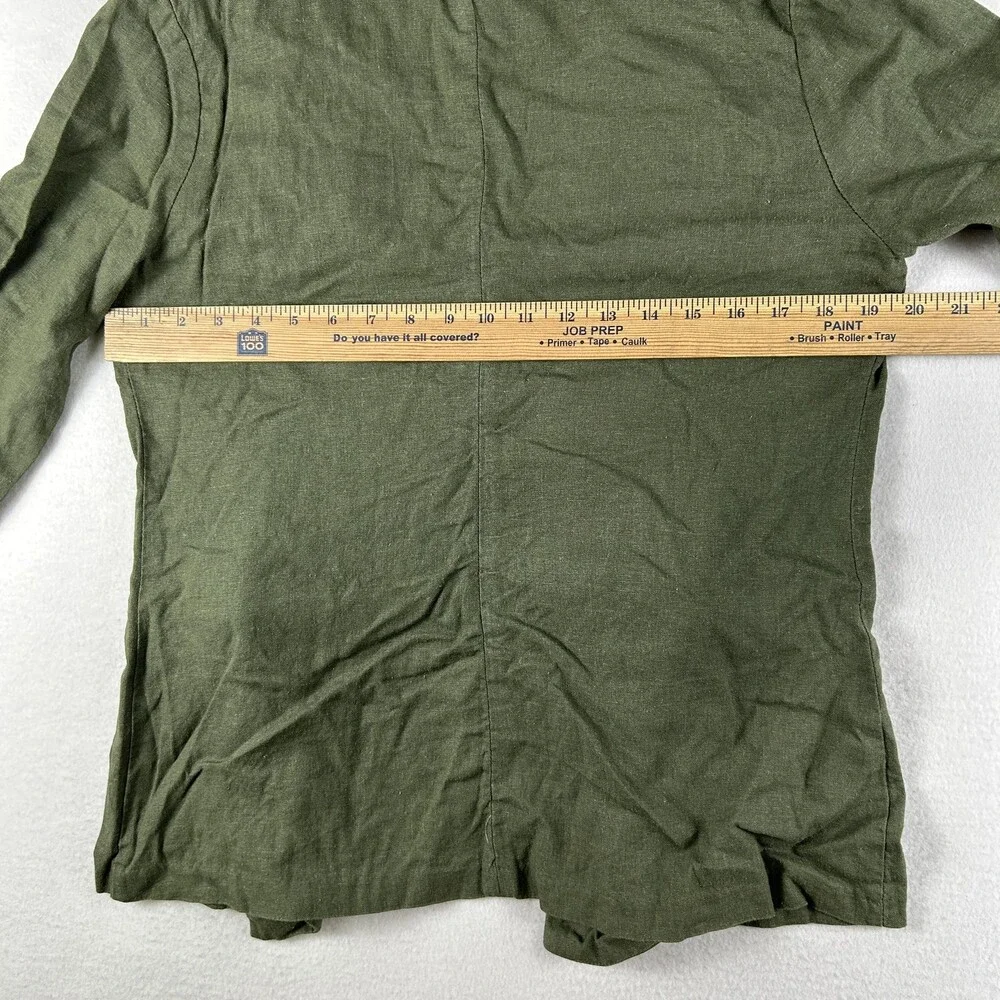 HAVE Jacket Womens Large Green Linen Blend Open Front Roll Tab Sleeves D Ring